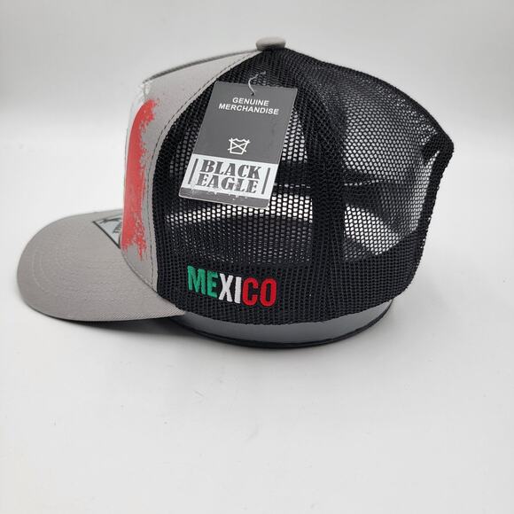Black Eagle Hat Cap Snap Back Gray Mexico Flag Trucker Mesh Embroidered Mens - Picture 2 of 8